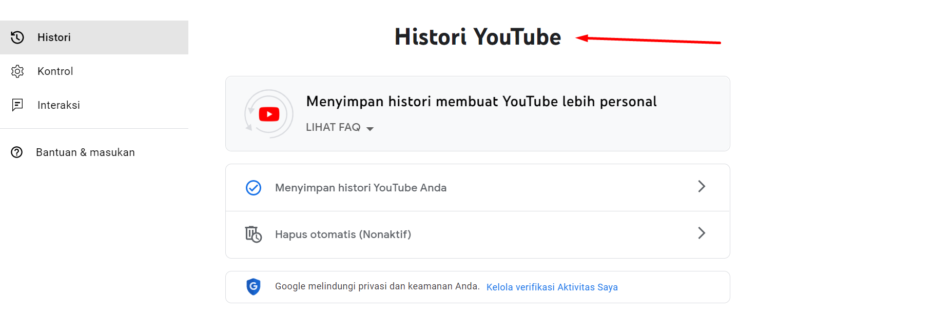 cara mencari history youtube anda