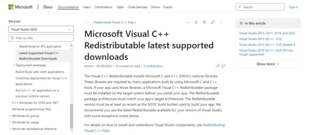 cara Download Microsoft Visual C++ Redistributable