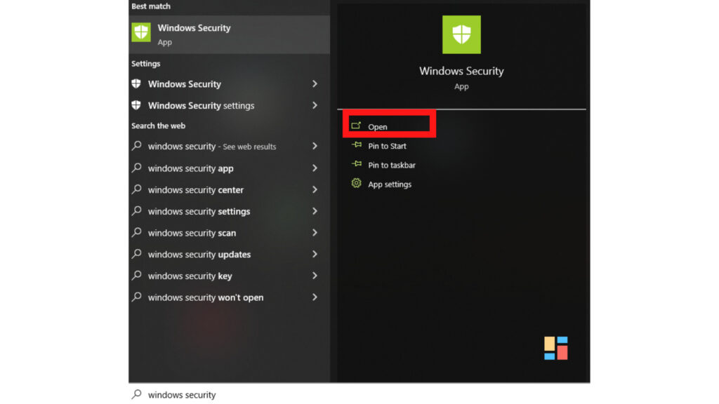 windows security option