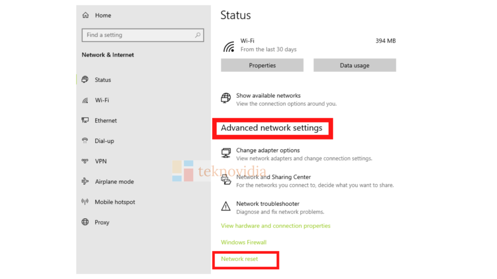 Advanced Network settings option