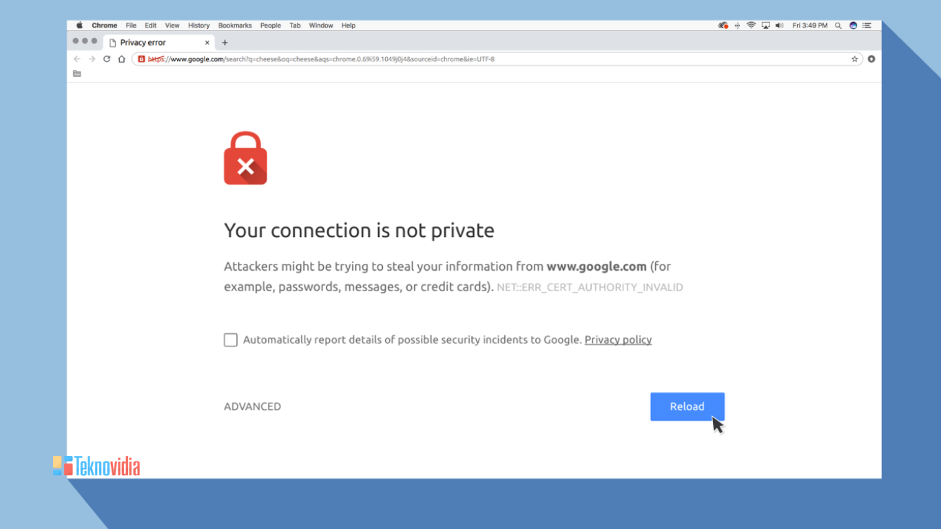 Your Connection is Not Private di Chrome