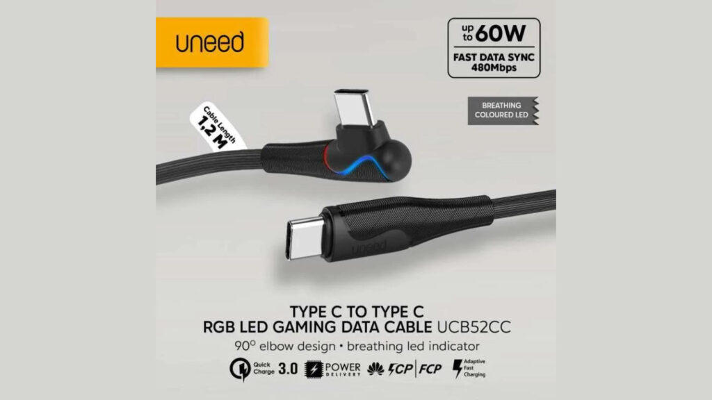Uneed Kabel Type C to Type C Gaming RGB Fast Charging UCB52CC